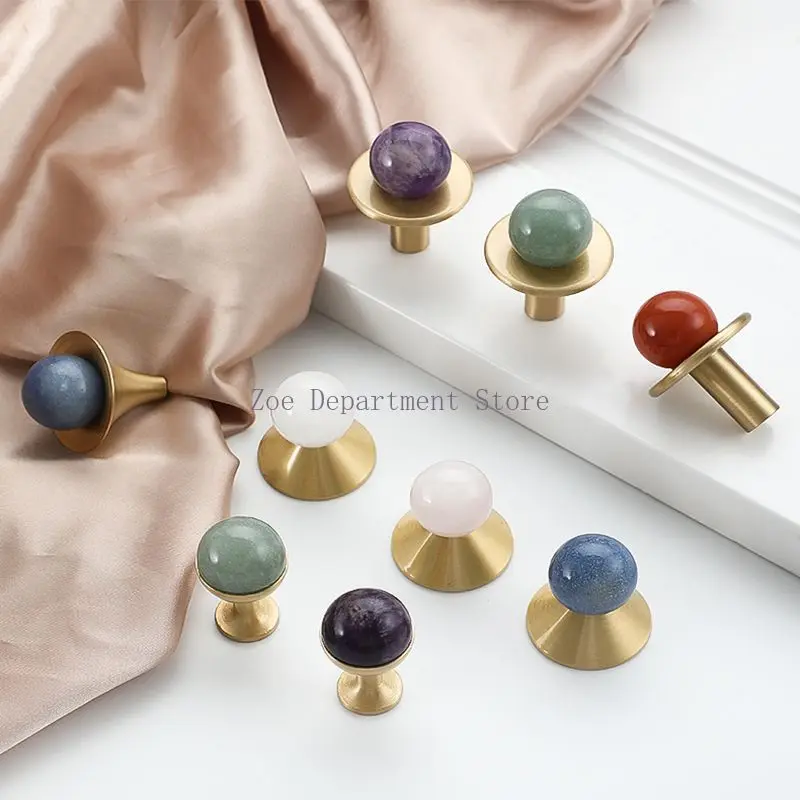 

Ручка для мебели в скандинавском стиле, белая, с одним отверстием, оптовая продажа, из натурального камня и латуни, круглая, для винных шкафов, ящиков, обувниц, маленькая ручка