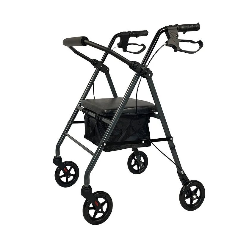 عربة تسوق منزلية لكبار السن مع عجلات مع مشاية للجلوس وقابلة للطي بأربع عجلات