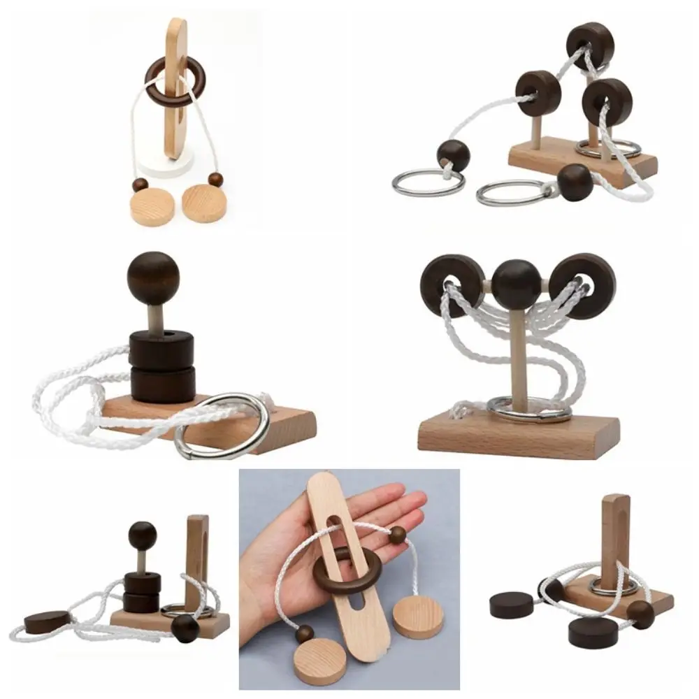 Creative 3D Threading Rope Loop Puzzle Wooden Brain Teaser Kongming Lock Lu Ban Lock Adults