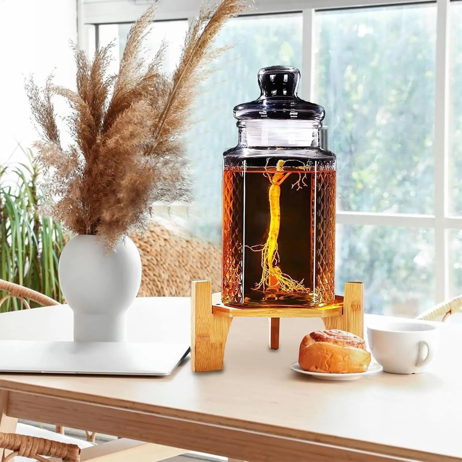 

Beverage Dispenser Stand Wood Party Drink Stand Diameter 7.28in Gallon Pitcher Station For Serving Counter Coffee Bar Hotel