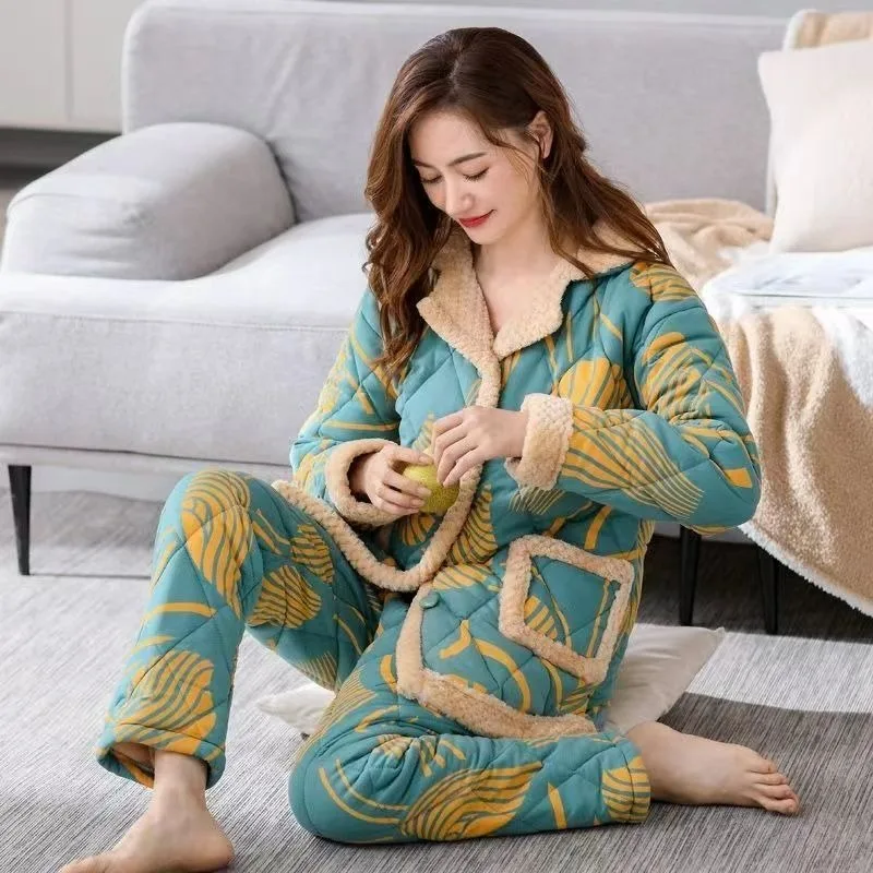 

New Pure Cotton Padded Pajamas Women with Thickened Insulation Young People Super Thick Fashionable Comfortable Home Clothing