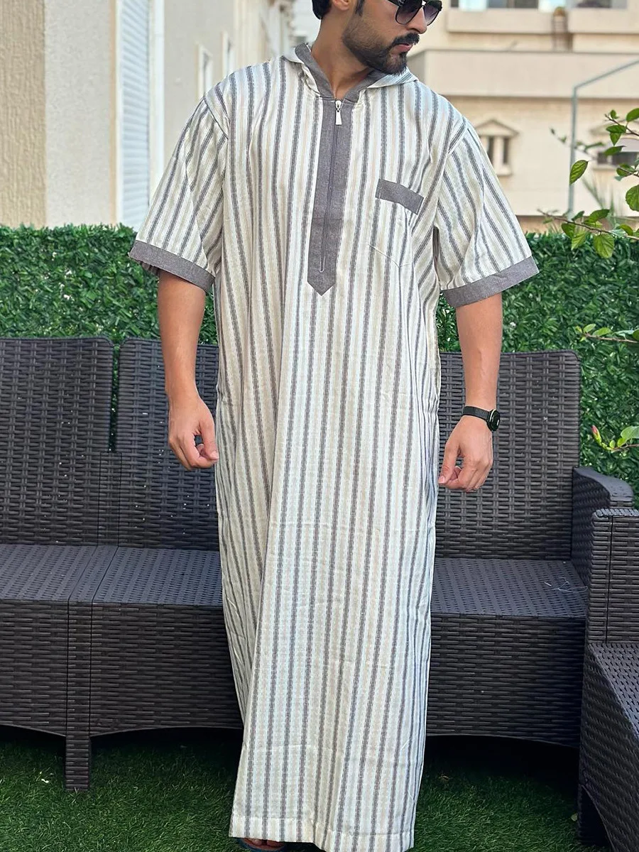 

Men's Ethnic Long Shirt Hooded African Clothing Loose Prayer Robe Casual Loose Fit Polyester Fabric All Seasons Wear