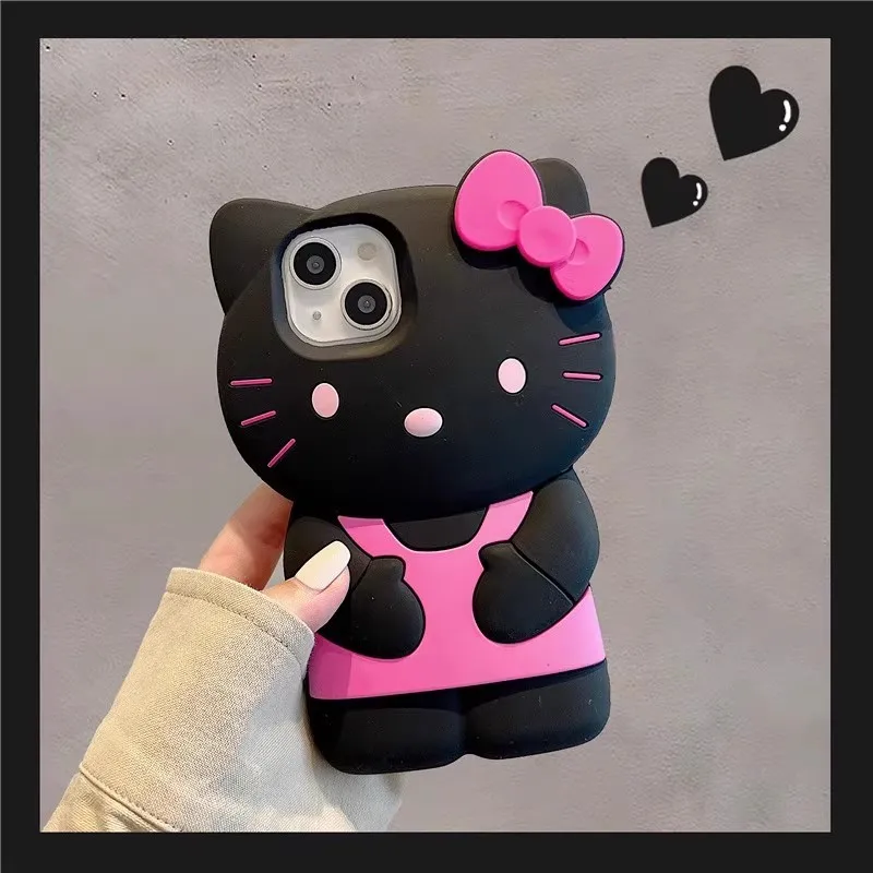 Funda de Silicona Suave con Diseño de Gatito con Lazo 3D Kawaii para iPhone 17 16 15 14 13 12 11 Pro Plus mini Max Xs XR 6 7 8 SE