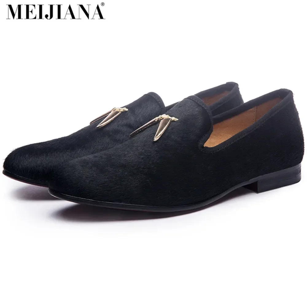 Men Formal Loafers Horsehair 2024 Man Fashion Metal Decoration Modern Style Male Footwear Flat Comfy Men Casual Moccasins Shoes