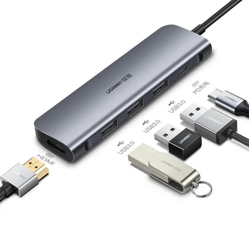 

UGREEN USB C Hub 5 in 1 Multiport Adapter 4K-HDMI, 100W Power Delivery, 3 USB 3.0 Data Ports, 5Gbps Transfer Speed