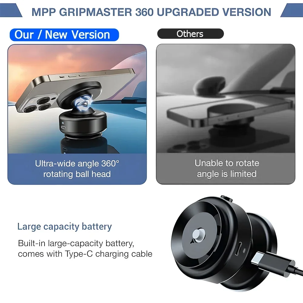 360 ° Drehbarer magnetischer Auto-Vakuum-Handyhalter für Armaturenbrett, GPS-Halterung für MagSafe iPhone 17 16 15 14 13 12 Pro Max Handyhalterung – Detail 5