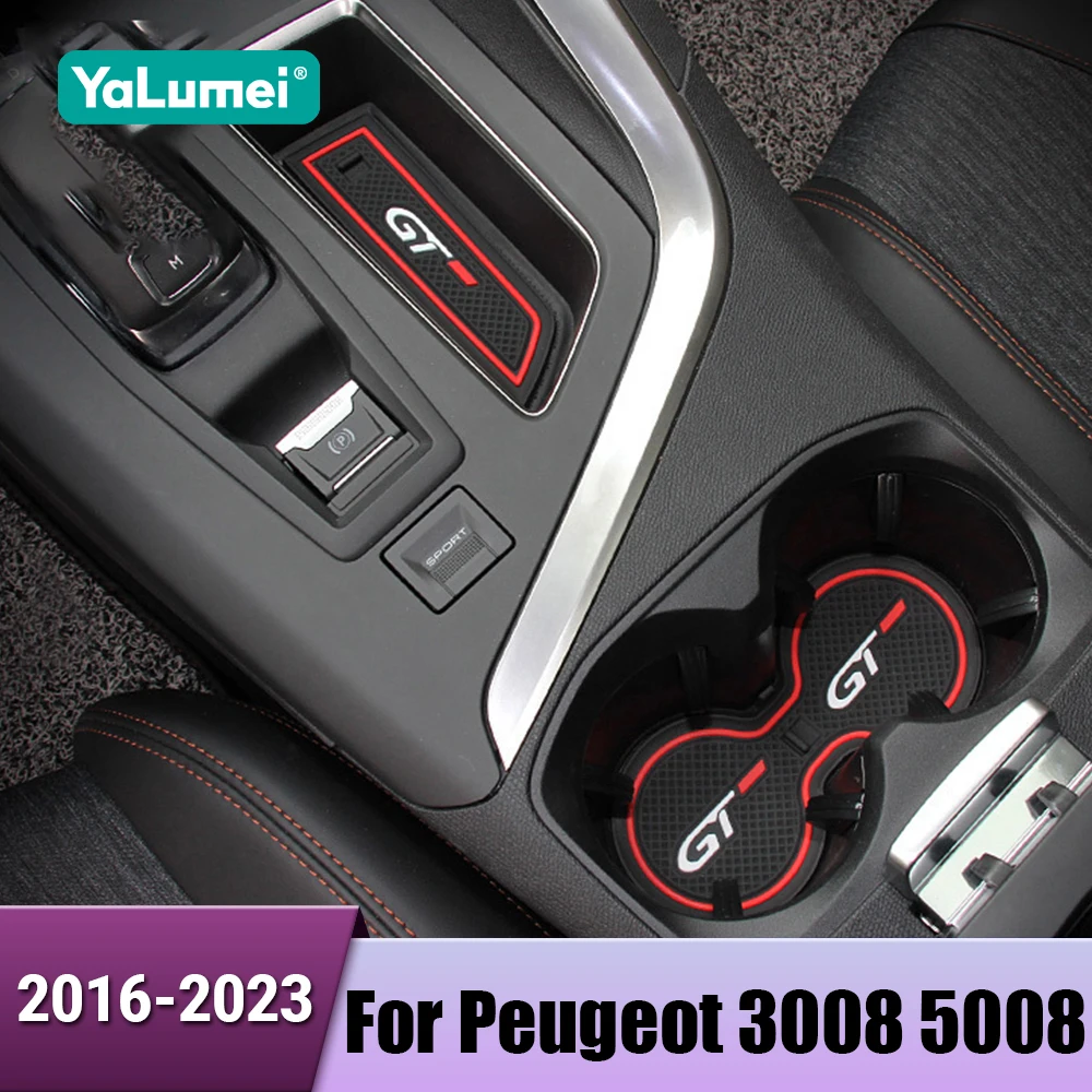 Silica Gel Car Gate Slot Cup Pad Door Groove Mats Anti-Slip Pad For Peugeot 3008 5008 GT 2016 2017 2018 2019 2020 2021 2022 2023