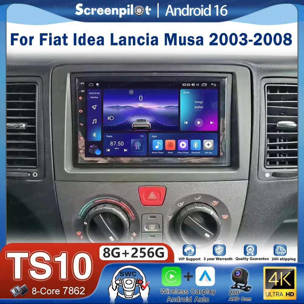 7'' Android 16 For Fiat Idea Lancia Musa 2003-2008 Auto Radio Multimedia Car Radio Player Screen Head Unit Carplay 4G Auto Car