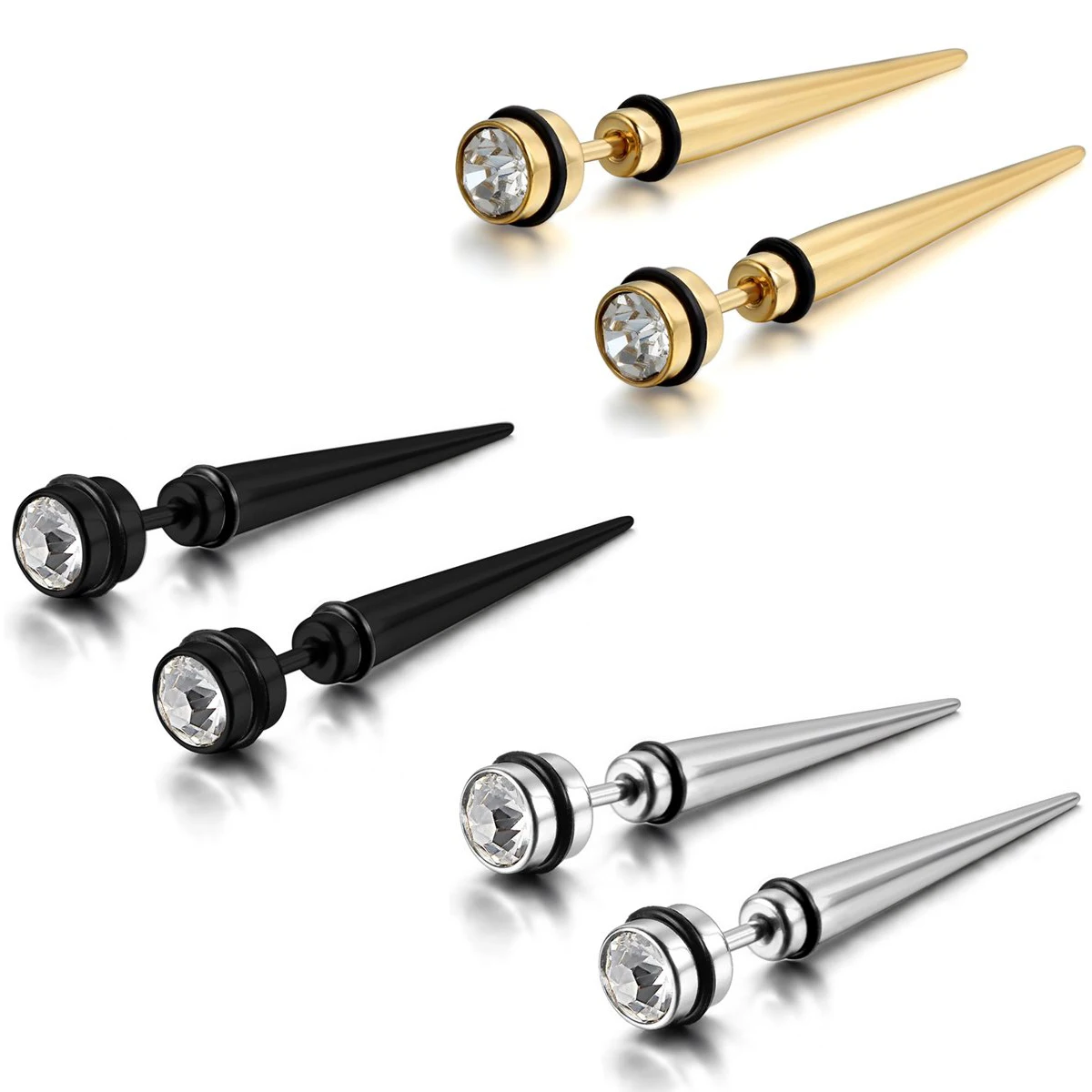 2PCs Classic Fashion Punk Rock Rivet Spike Tip Cone 316L Stainless Steel Women Men ear Stud Earrings Piercing Body Jewelry