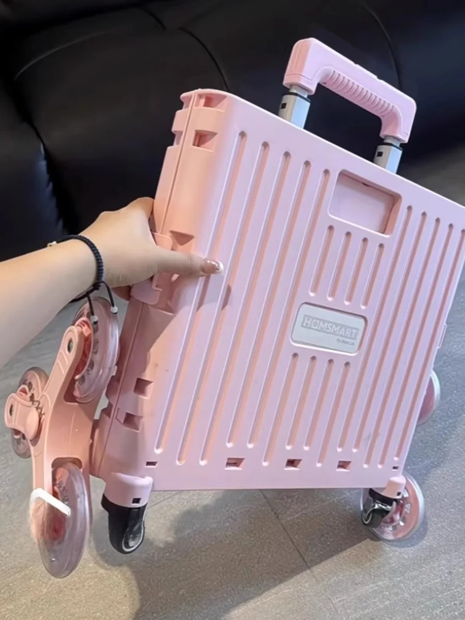 

Portable Multi-Functional op Cart with Cover Stair Climbing Vegetable Bung Small Pull Car Cam Easy Storage Home