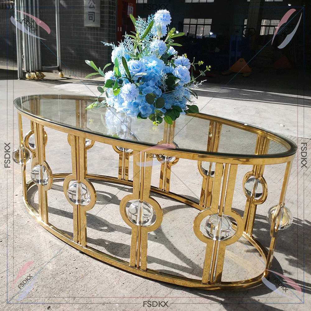 Factory Price Stainless Steel Glass Top Golden Frame Rectangle Coffee Table for Hotel Wedding Event Home Living Room Decoration