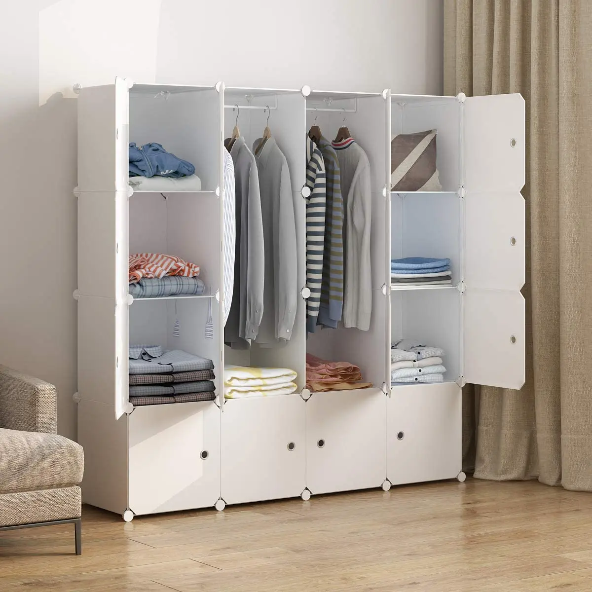 Foldable Wardrobe Shoe Cabinet，DIY Craft Wardrobe Plastic Cube Storage Wardrobe