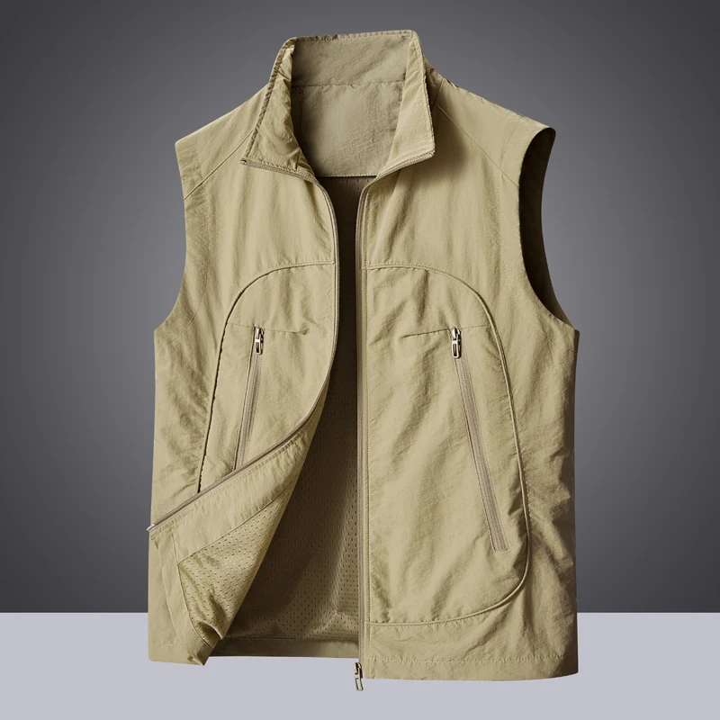 

Легкая повседневная куртка-жилет 2026: Весенняя городская мода, верхняя одежда для мужчин среднего возраста, ветрозащитная, с большими карманами, стандартный крой, нейлон