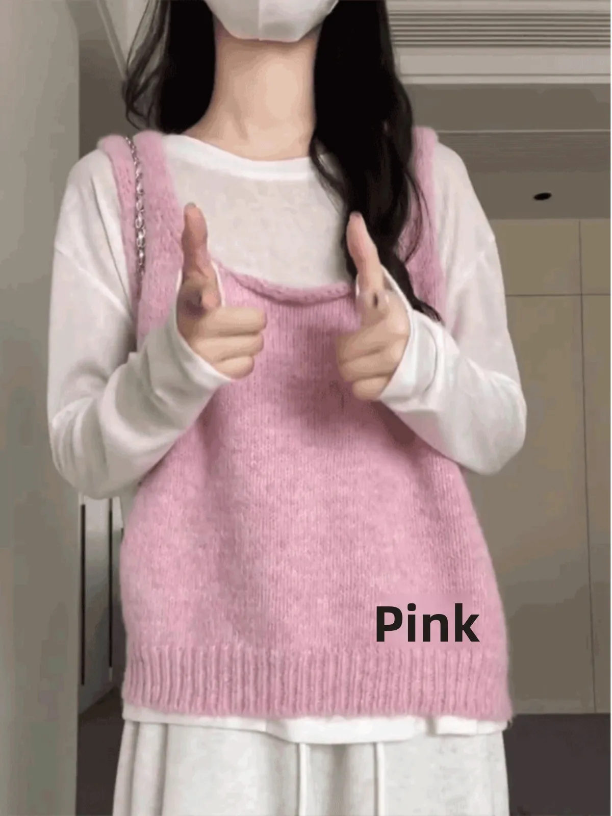 

Loose U-Neck Knitted Vest Women's Sleeveless Sweater Vest Lazy Style Layering Clothing Spring Autumn Seasonal Fashion