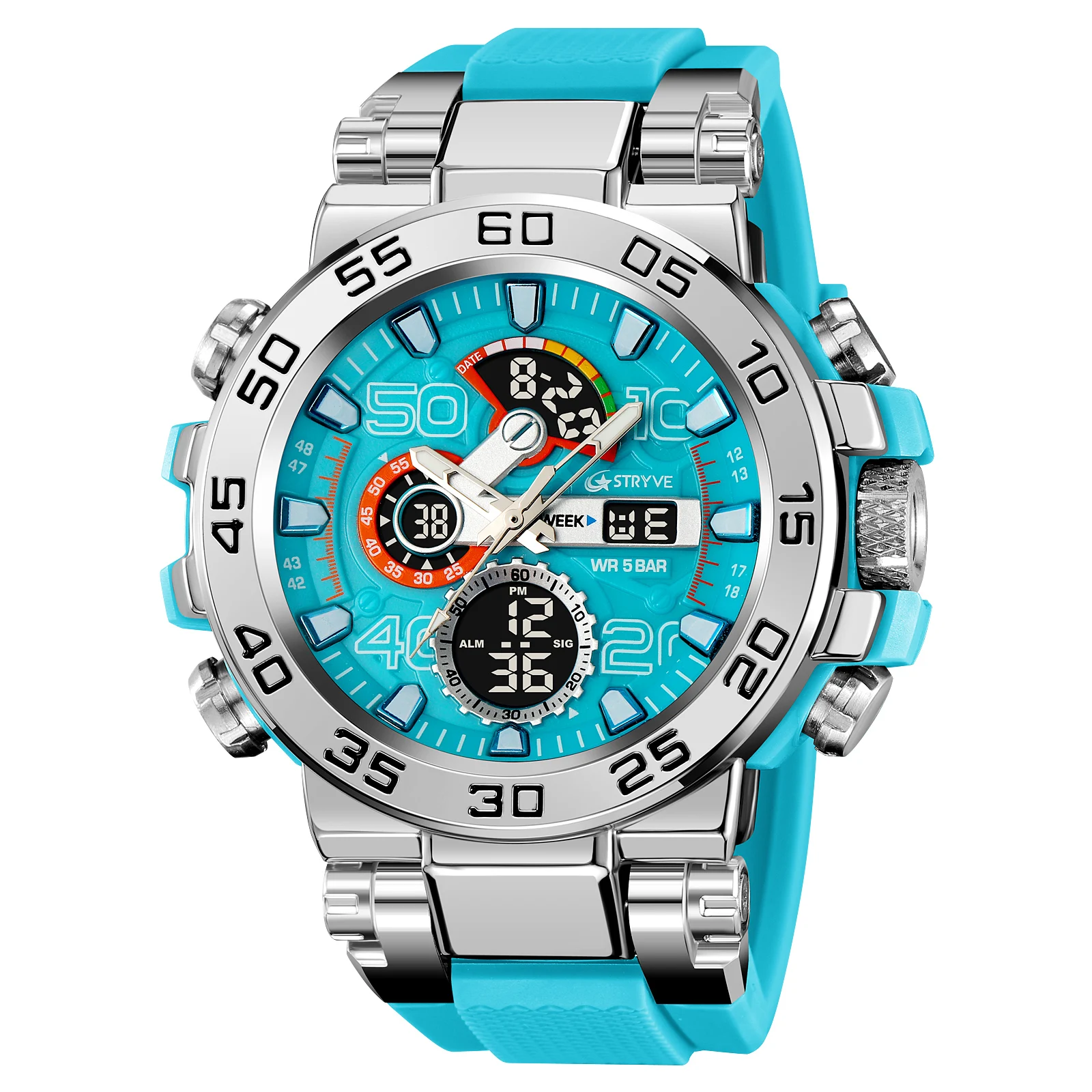 STRYVE 8030 Men  Sport Watches Digital Double Time Watch Men Chronograph Week Display Student  Wristwatches montre homme