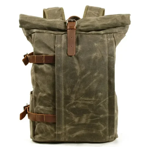 Mochila para ordenador portátil para hombre, mochila antirrobo multifuncional encerada al aceite, bolsa de viaje impermeable para montañismo al aire libre, mochila de ocio