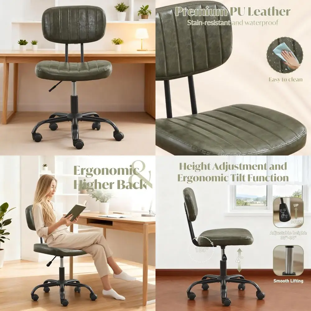 

Эргономичное кресло из искусственной кожи с регулировкой высоты для домашнего офиса, спальни и туалетного столика