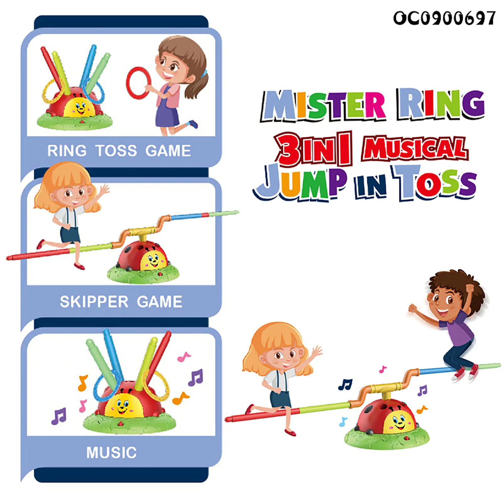 

3 in 1 Musical Jump Toys Spinning Pole-Hopping Game Toys Outside Toys for Kids Ages 3-5