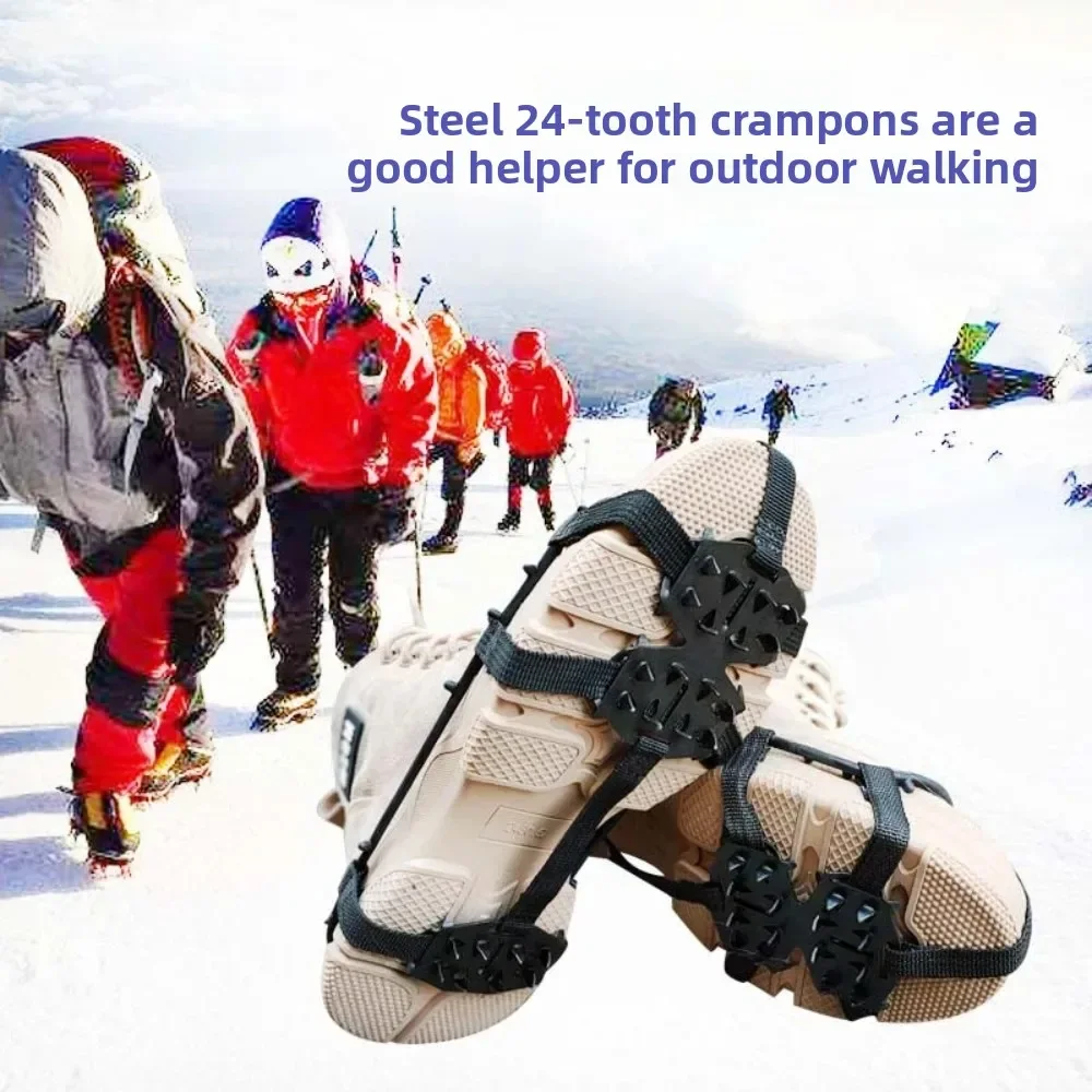 1 Pair Ice Cleats Shoe Covers 24 Teeth Anti Slip Ice Grips Gripper Boots for Hiking Climbing Spikes Chains Outdoor Winter Safety