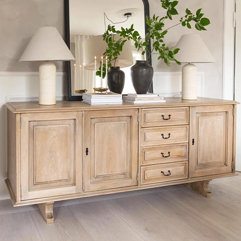 

French retro solid wood carving flower dining side cabinet locker American country living room entrance cabinet shoe cabinet