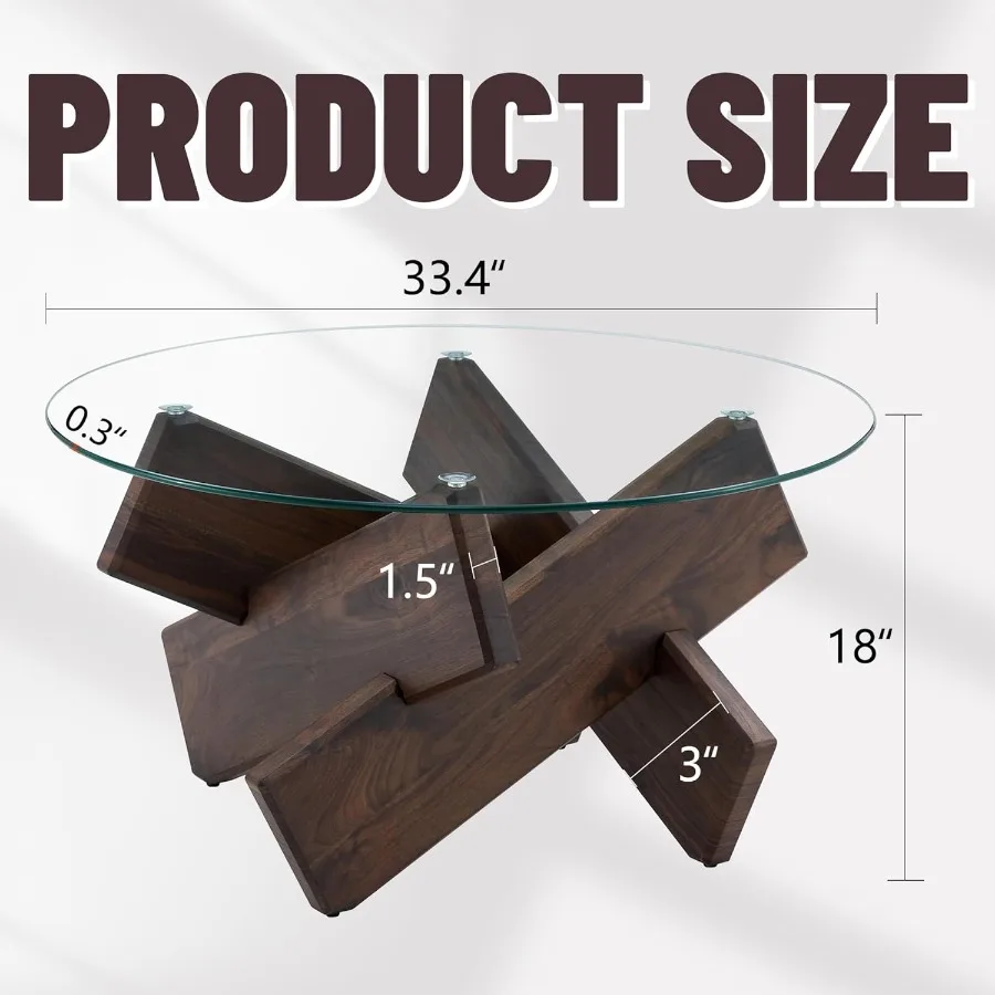 طاولات القهوة لغرفة المعيشة 33 طاولة القهوة الزجاجية الدائرية طاولة الشاي كونترتوب الزجاج المقسى مع أرجل MDF قهوة المزرعة