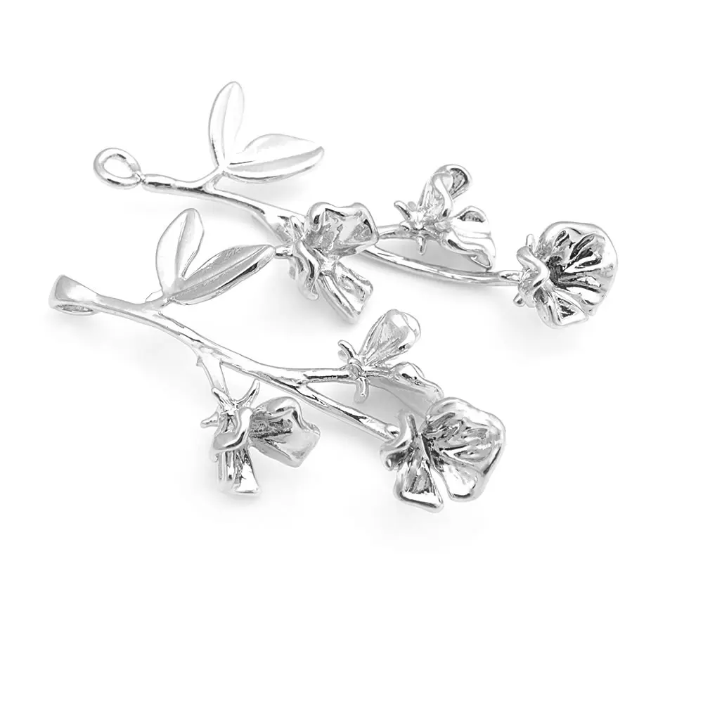 4PCS Platinum Color Brass Flower Charms Pendants High Quality Jewelry Making Supplies Necklace Earrings Accessories for Women