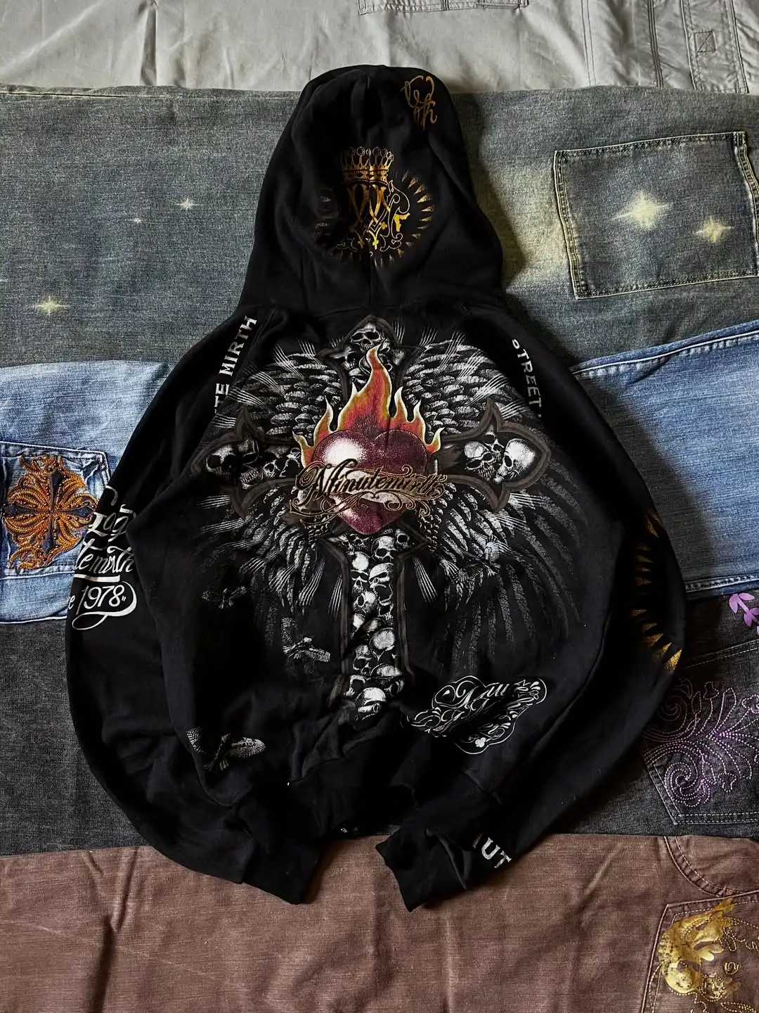 

Y2K Harajuku Affliction Толстовка с капюшоном в стиле ретро с принтом крыльев Oversize Пальто на молнии Мужчины Женщины Хип-хоп Индивидуальная повседневная толстовка