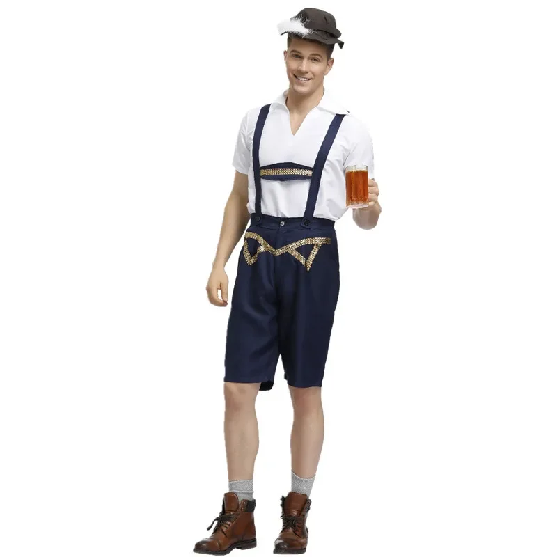 Allemagne Oktoberfest Costume d'Halloween pour homme, bière du festival traditionnel bavarois, costume de cosplay Lederhanced