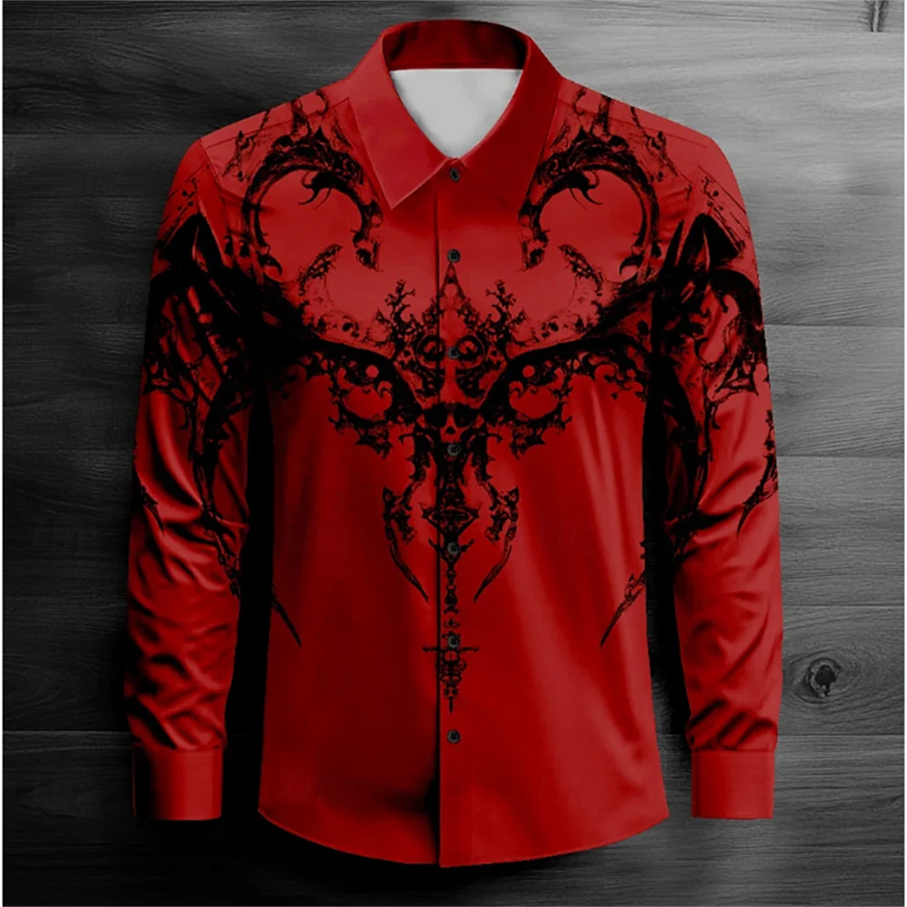 Fashionable flame casual dark men's long sleeved shirt button up shirt daily spring and autumn collar shirt long sleeved top