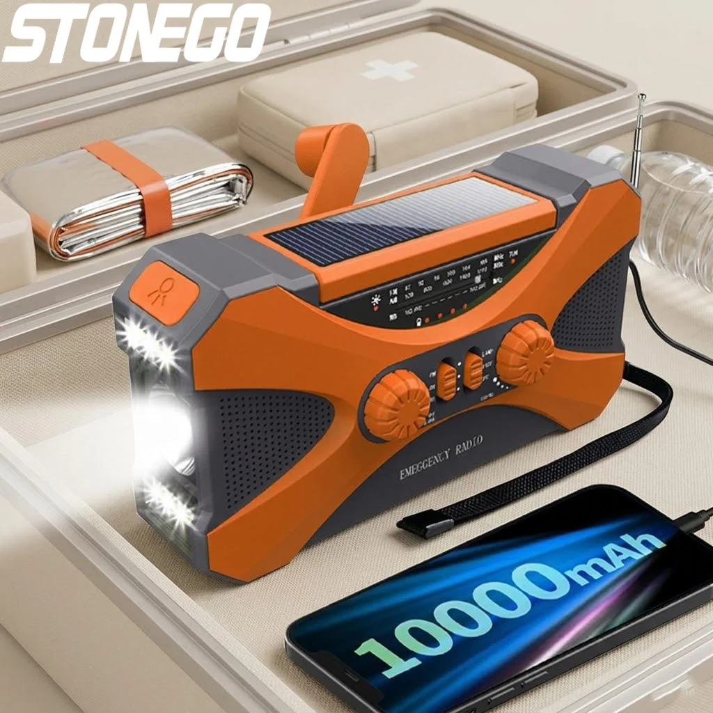 

10000mAh Solar Crank Radio AM FM NOAA Weather Alert Dual Speakers Phone Charger LED Torch SOS Alarm Portable Emergency Device
