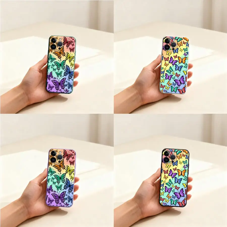 Phone Cover Case for Apple iPhone 17 Pro Max 11 15 17e XS XR 12 Plus 13 Mini Air 7 8 16 Rainbow Butterflies