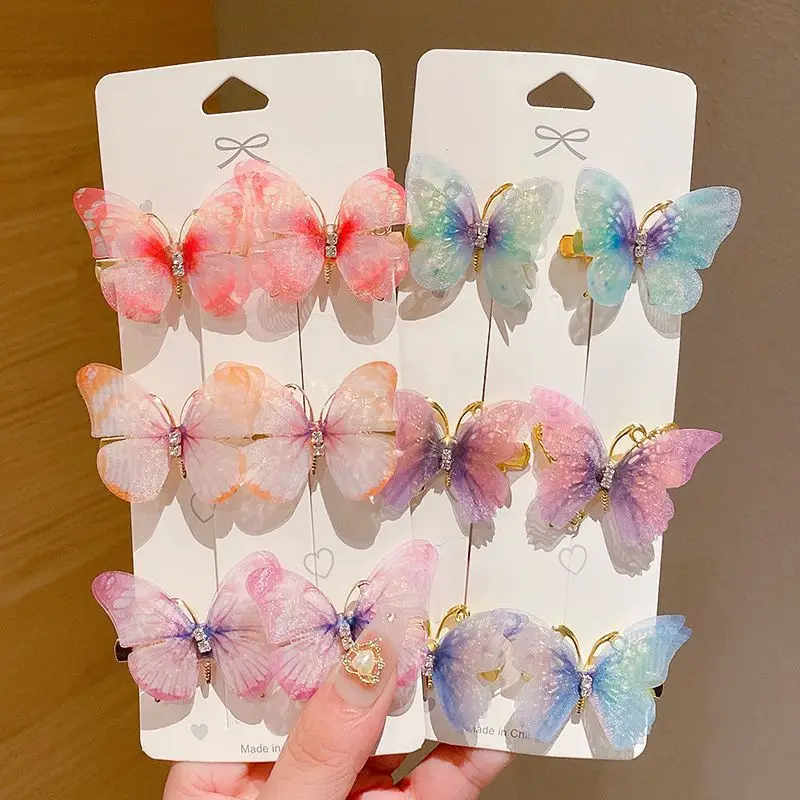 2/6Pcs Fashion Butterfly Headwear Girl Hair Clips Barrettes Ladies Sweet Hair Ornament Accessories Women Rainbow Hairpins