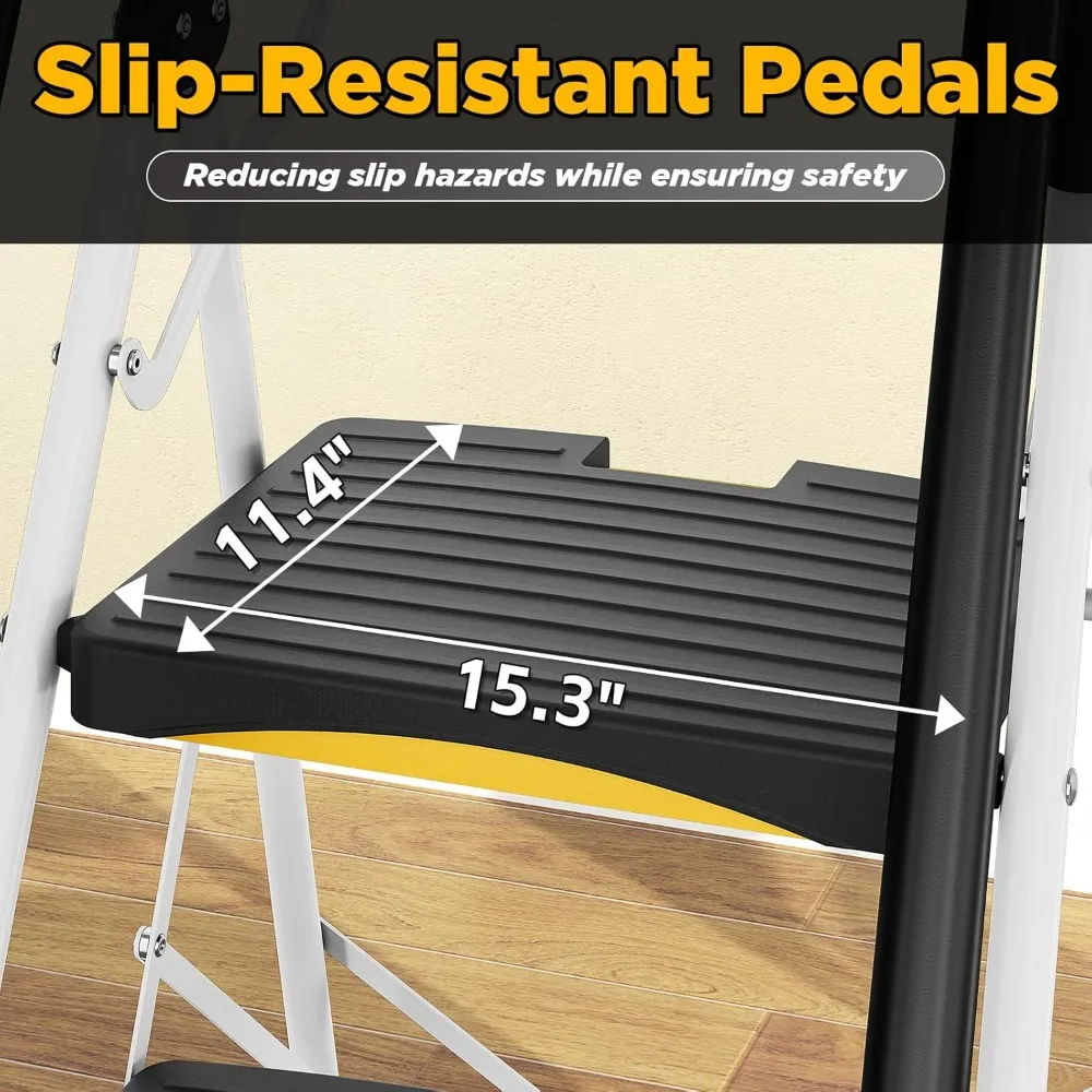 5-traps ladder met gereedschapsbak, opvouwbare stalen opstapkruk met veiligheidsslot, antislip brede pedalen, laad testen van 800 lbs