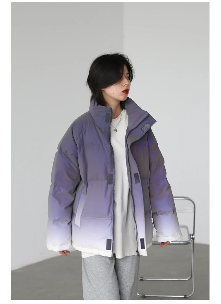 CHIC VEN Women's Down Coat Reflective Gradient Thickened Women Bread Coats 90 White Duck Down Jacket Warm Overcoat Winter 2024