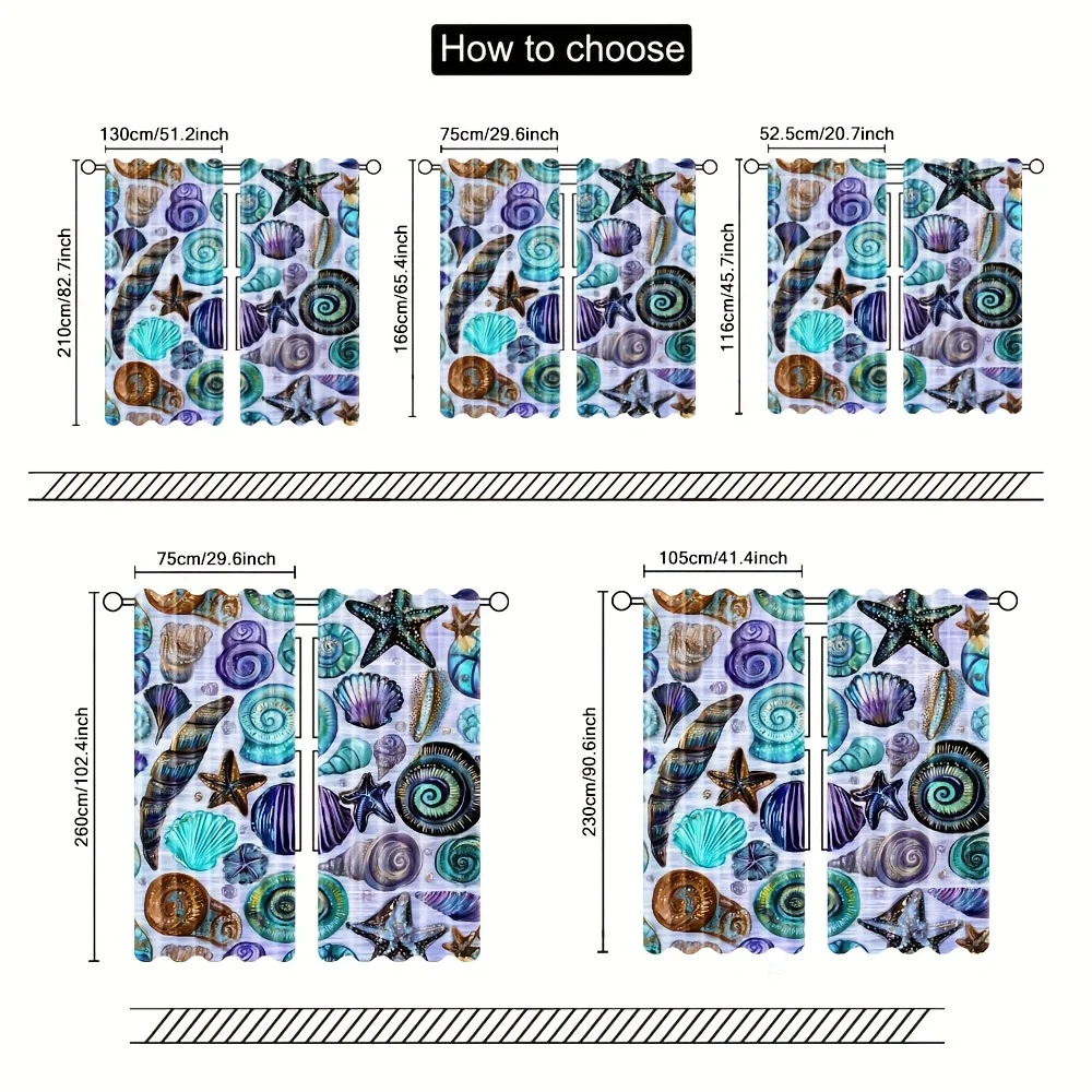 Original marine pattern of shell starfish Print Drapes Room Darkening Window Curtains Home Decor,Rod Pocket Blackout Curtains