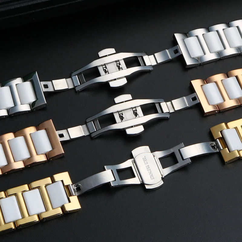 Ceramic Bracelet in stainless steel watchband 14*8mm 16*10mm 18*10mm 20*12mm watchband women man fashion wristwatches strap belt