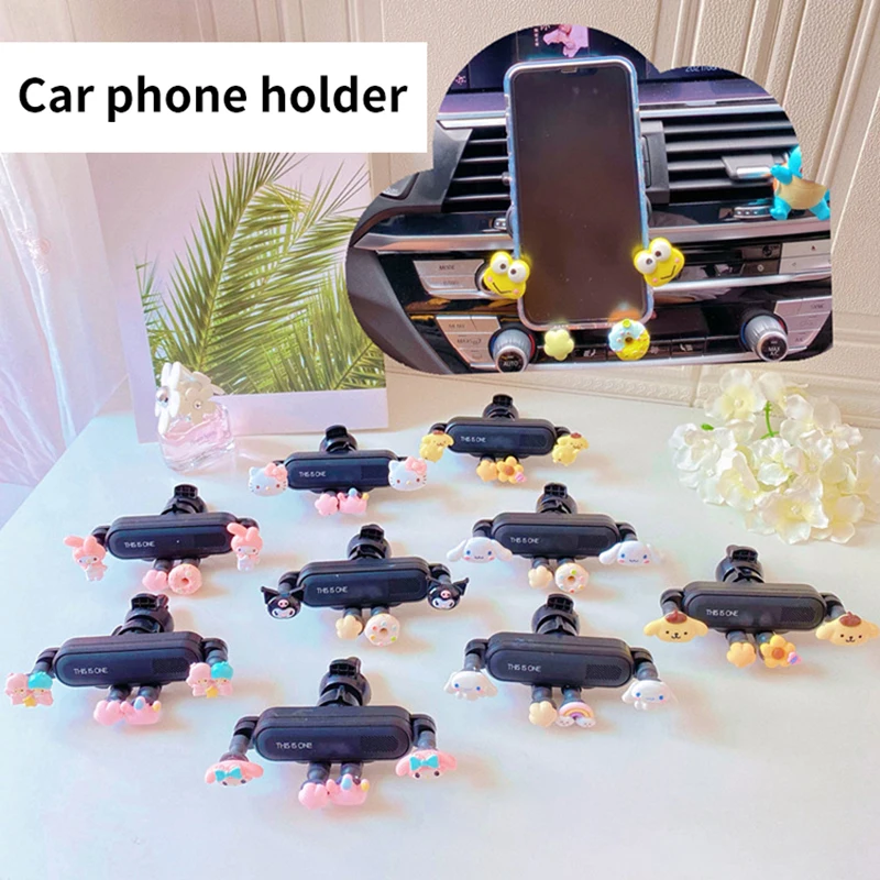 

Sanrio Cartoon Car Mobile Phone Bracket Anime Doll Car Air Outlet Cell Navigation Holder Automotive Interior Accessories