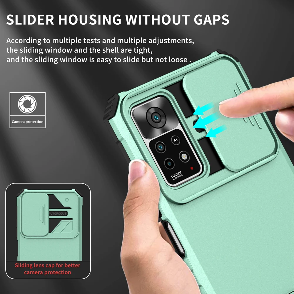 KEYSION Shockproof Case for Redmi Note 11 11S 11 Pro 5G 10 Push Pull Camera Phone Cover for Xiaomi POCO X5 Pro 5G X4 M4 11T Pro