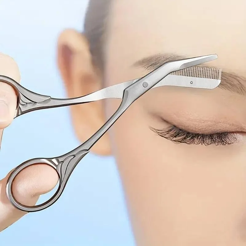 Stainless Steel Eyebrow Scissors with Comb, Makeup Trimming Shaver Tool