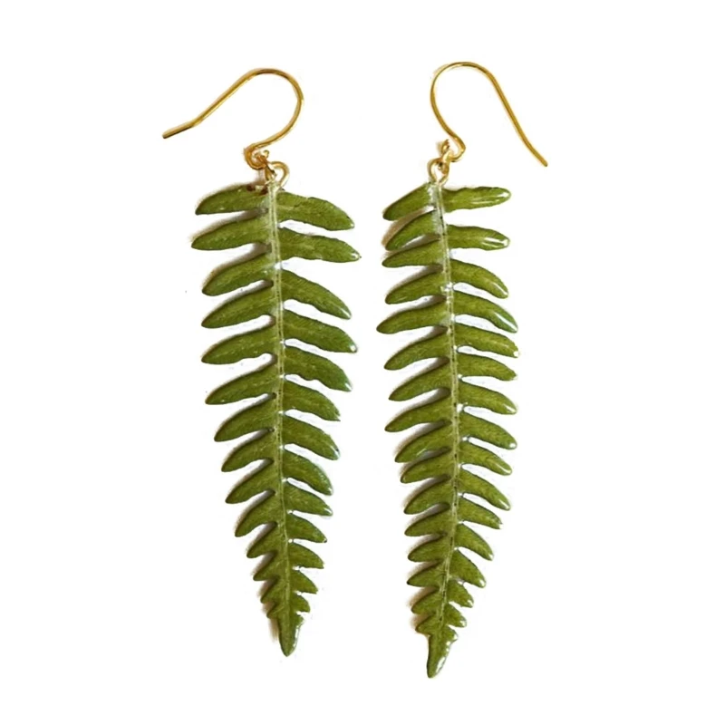 Q0KE Delicate bladvormige oorbellen Boheemse varenblad oorbellen groen blad Dangle Hook Earring unieke sieraden dames meisje