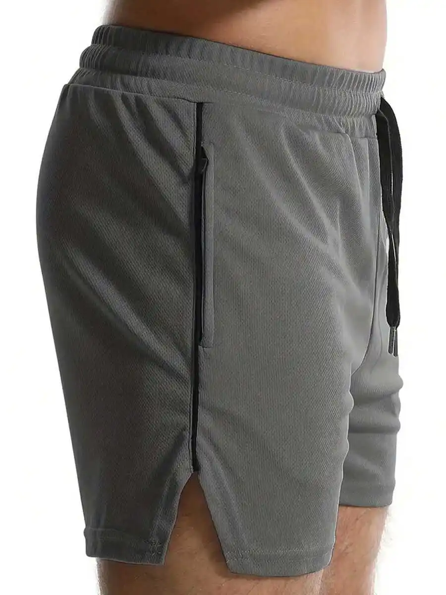 

Men Solid Color Split Hem Elastic Waist Drawstring Athletic Shorts For Gym Running Fitness