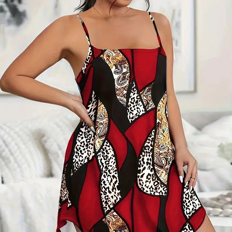 ثوب نوم فضفاض ومريح وصديق للبشرة للنساء لصيف 2025 برقبة على شكل حرف U مقاس كبير فستان نوم بدون أكمام مطبوع عليه فراشة