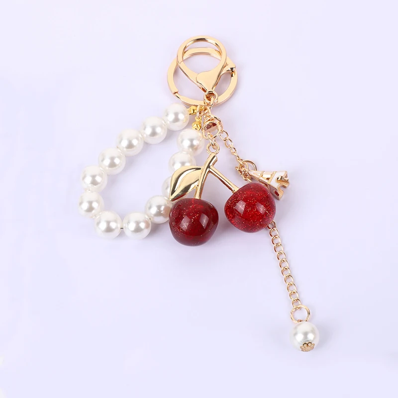 Exquisite High-End Simulated Cherry Pearl Beads Key Chain Bag Pendant Accessory for Mother's Day Holiday Gift