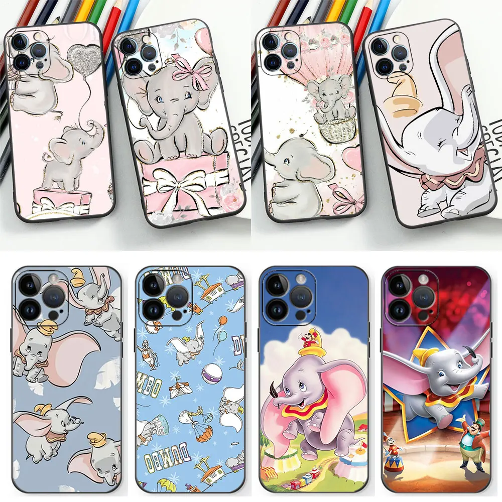 

Disney Dumbo Cartoon Phone Case For Apple iPhone 15 14 13 12 11 Pro XS Max Mini 7 8 Plus X XR SE Black Soft Silicone Cover Cqoue