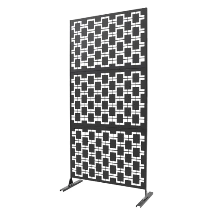 Outdoor Privacy Screen 6.2ft Decorative Metal Panels in Gray for Living Room Dining Room Bedroom Modern Privacy Fence with Plan