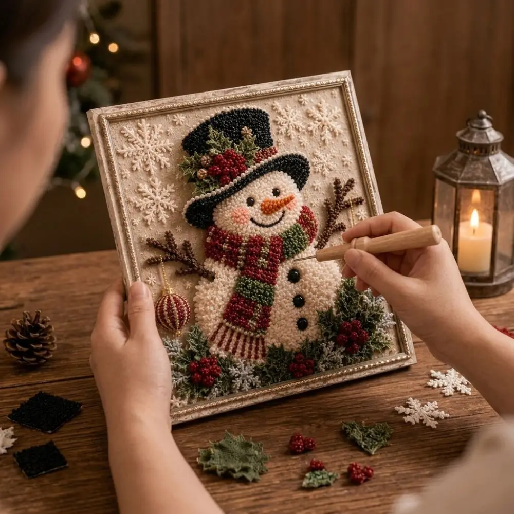 Handmade Christmas Fabric Poke Art Kit Educational Vintage Christmas Fabric Art Picture Wall Hanging Unique