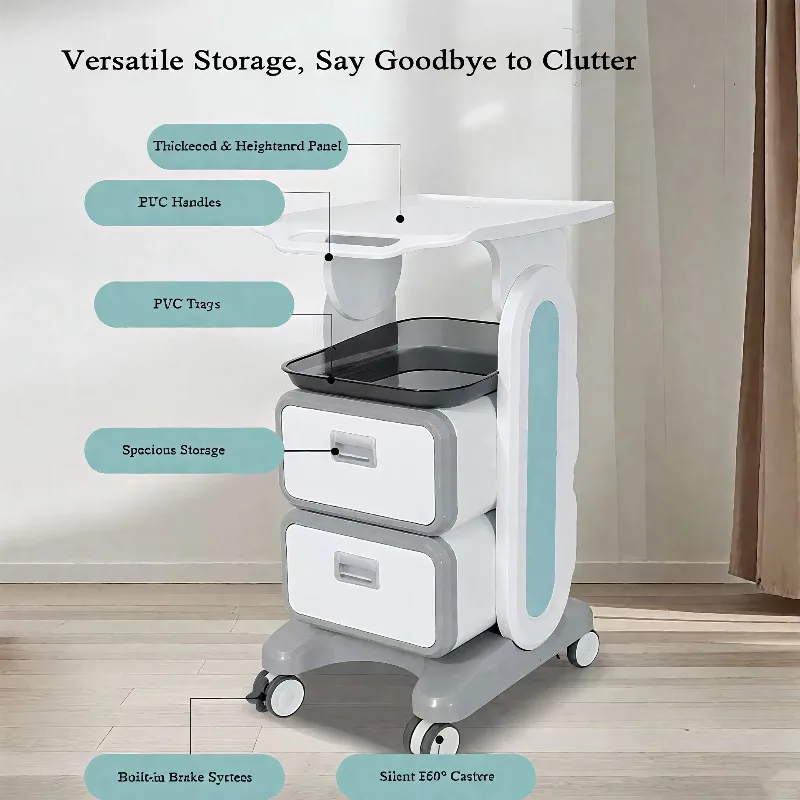 Modern Standing Wireless Mobile Dental Beauty Salon Instrument Rack Trolley Metal Base Side Cabinet for Stomatology Clinic Mouth
