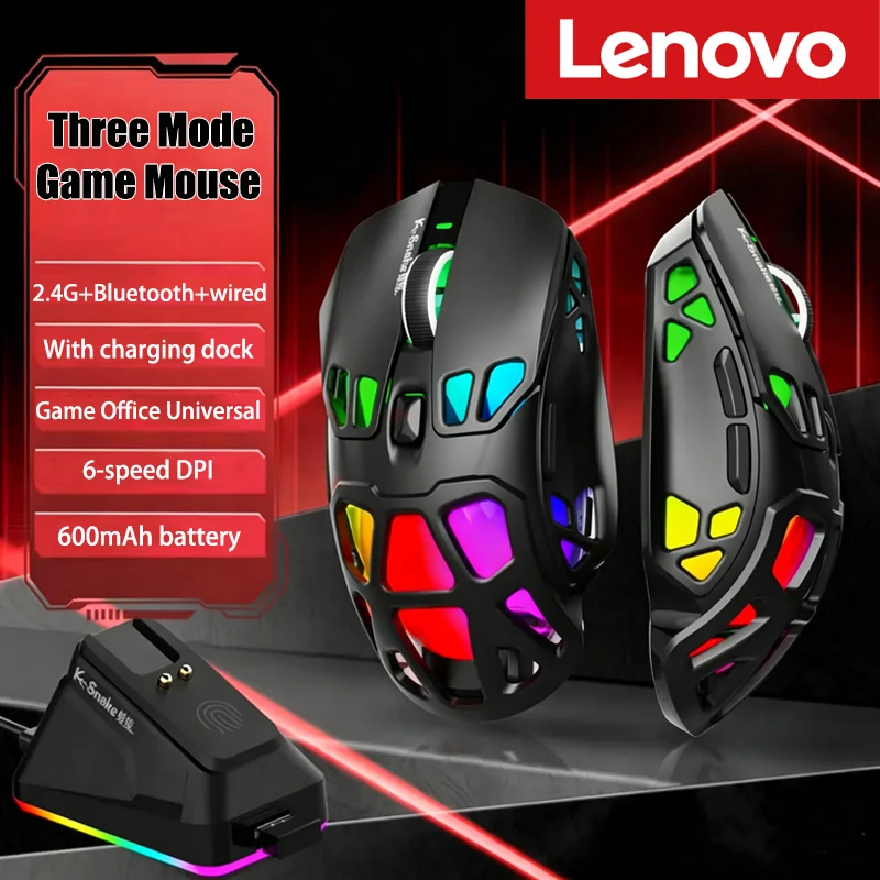 Lenovo X9Pro Tri-Mode Wireless Mouse 2.4G Bluetooth Wired Lightweight Magnetic Charging Dock Desktop Laptop Gaming&Office