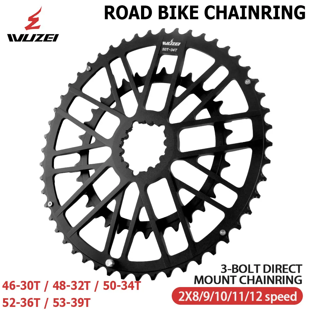 

WUZEI Road Bike Chainring 3 Bolts Direct Mount Sprocket 2x8/9/10/11/12 Speed Bicycle Chainwheel 46/30T Integrated Crown 2 Speed