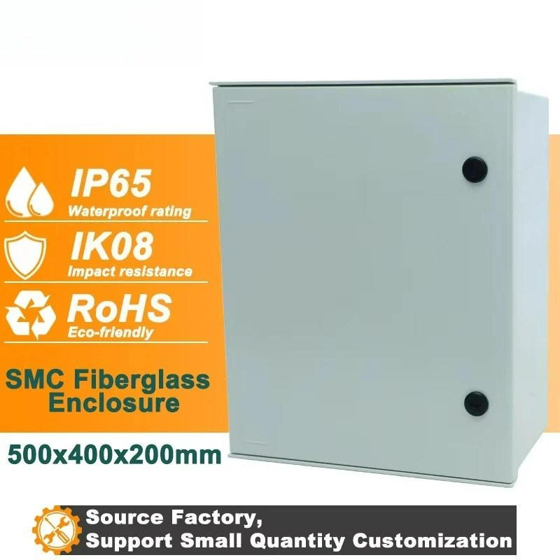 SMC glass fiber distribution box IP65 protection, UV protection, fire protection, waterproof, power equipment box 500x400x200mm